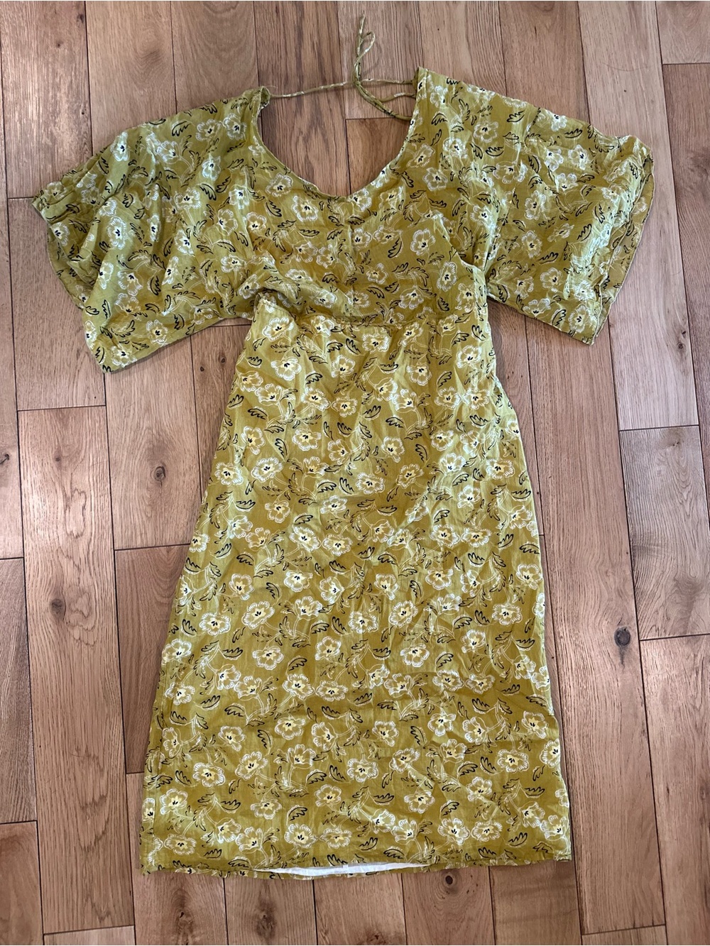 Natura mustard floral linen dress